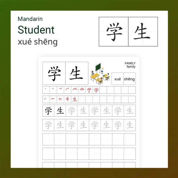 Student In Chinese Learn to Write Student - 学生 (xué shēng) in Mandarin - Little Rainbow ...