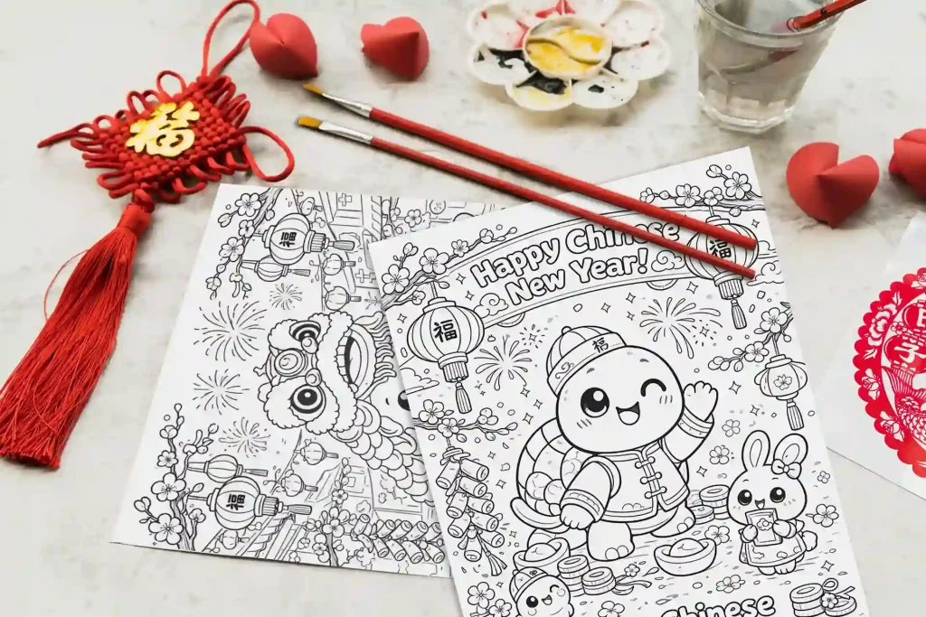 Free Chinese New Year Coloring Pages for Kids – Celebrate with WuGui the Rainbow Turtle!