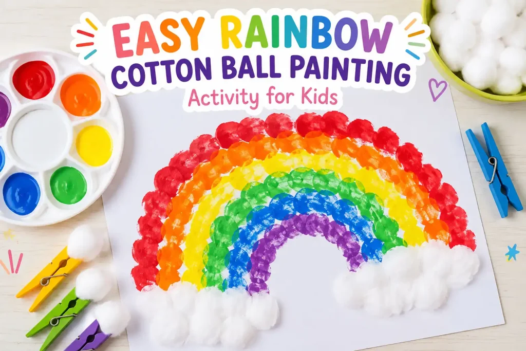 Easy Rainbow Cotton Ball Painting Activity for Kids