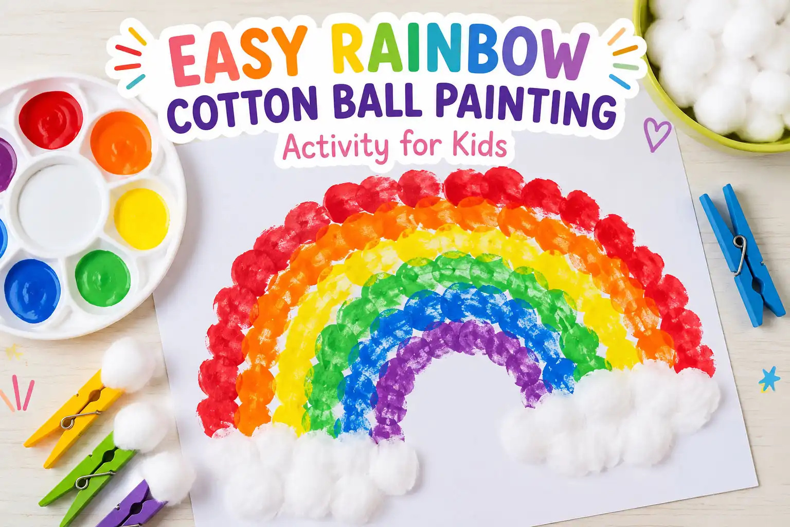 Easy Rainbow Cotton Ball Painting Activity for Kids