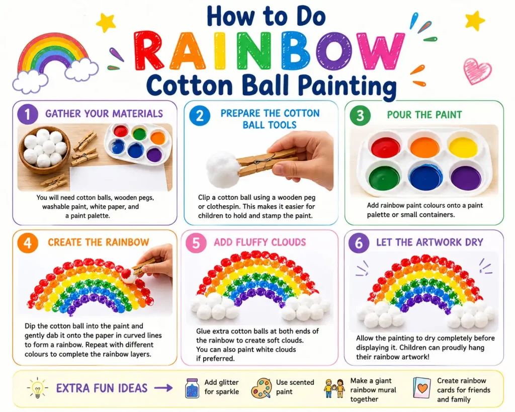 Easy Rainbow Cotton Ball Painting Activity for Kids