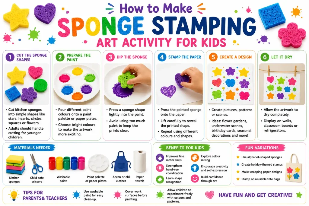 Easy Sponge Stamping Art Activity for Kids Steps