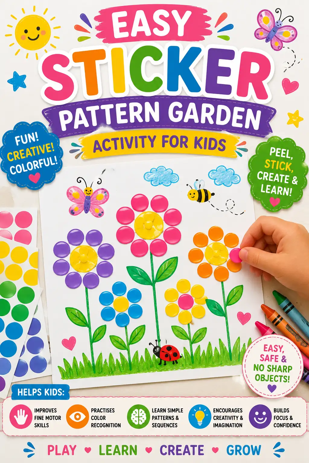 Easy Sticker Pattern Garden Activity for Kids