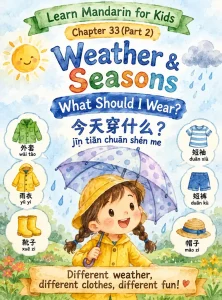 🌂 Weather & Seasons – What Should I Wear? 今天穿什么? (Jīn tiān chuān shén me?)
