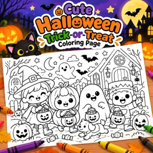 Cute Halloween Trick-or-Treat Coloring Page
