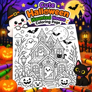 Cute Halloween Haunted House Coloring Page