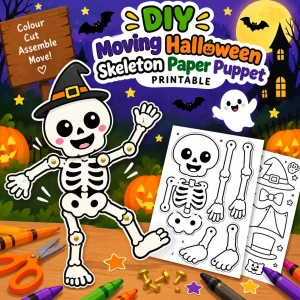 DIY Moving Halloween Skeleton Paper Puppet Printable